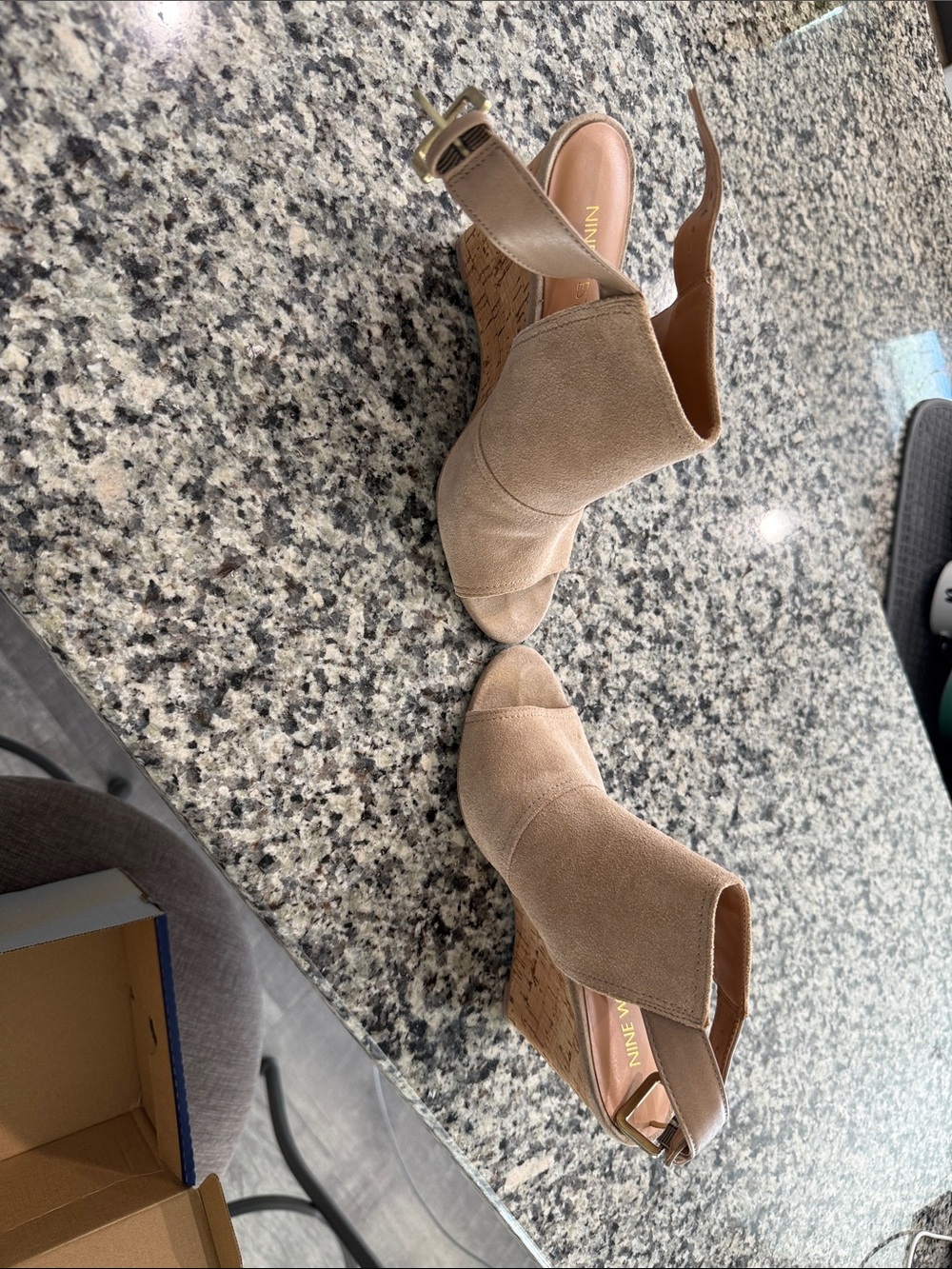 Nine West Beige/Tan Suede Peep-Toe Slingback Wedge Sandals